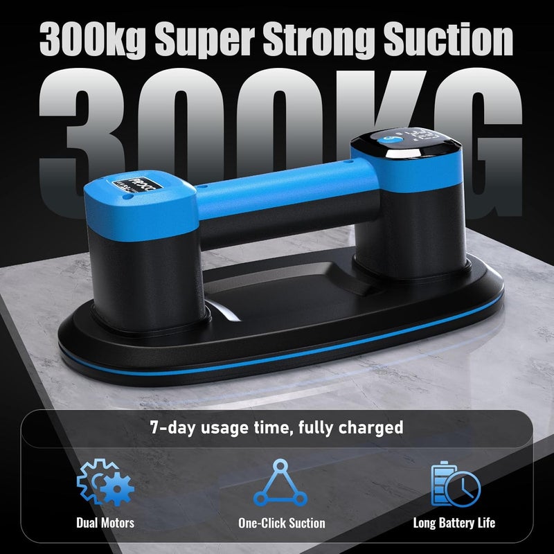 Procci Electric Battery Suction Cup – Cordless Vacuum Lifter for Tiles, Glass, Marble – Dual Motors, 660 LBS/300 KG Suction, LCD Display, 4500mAh Battery, 12h Runtime – For Smooth & Lightly Textured Surfaces - Image 2